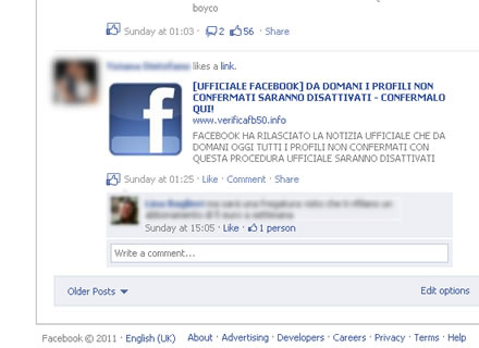 Screenshot dell'ultima bufala di Facebook